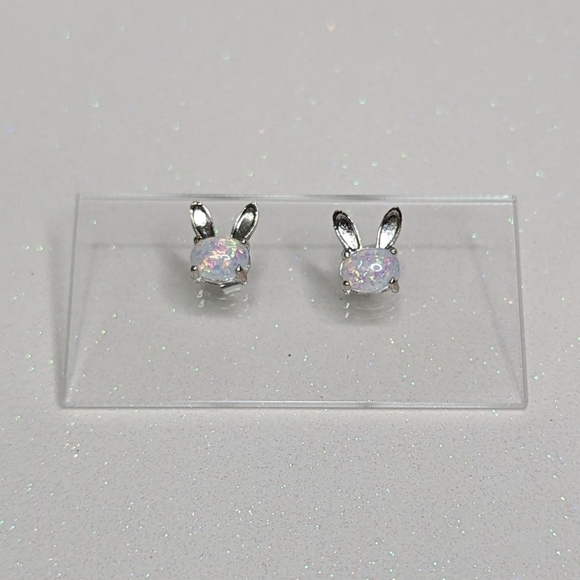 Bunny Ears Opal 925 Sterling Silver Stud Earrings - Picture 1 of 8
